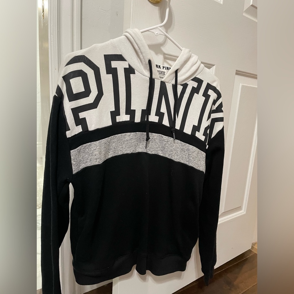 PINK Victoria Secret Black and White Sweatshirt with Hoodie